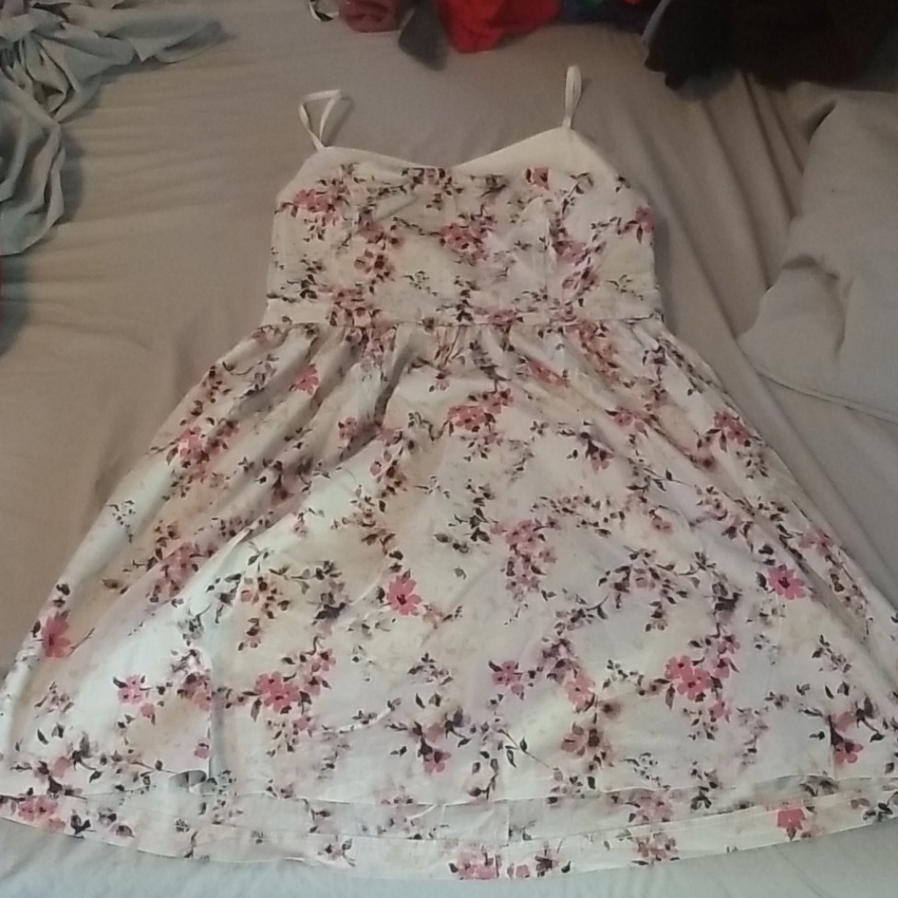 Forever21 pink/black flower dress L